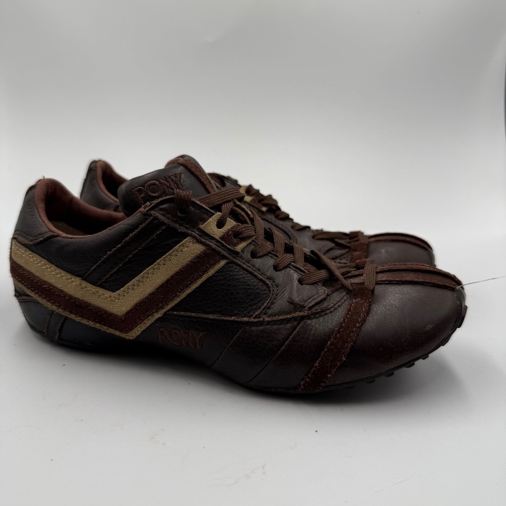 PONY Vintage Brown Leather Sneakers Mens 7.5‎ Retro Y2K Indie Skater Shoes